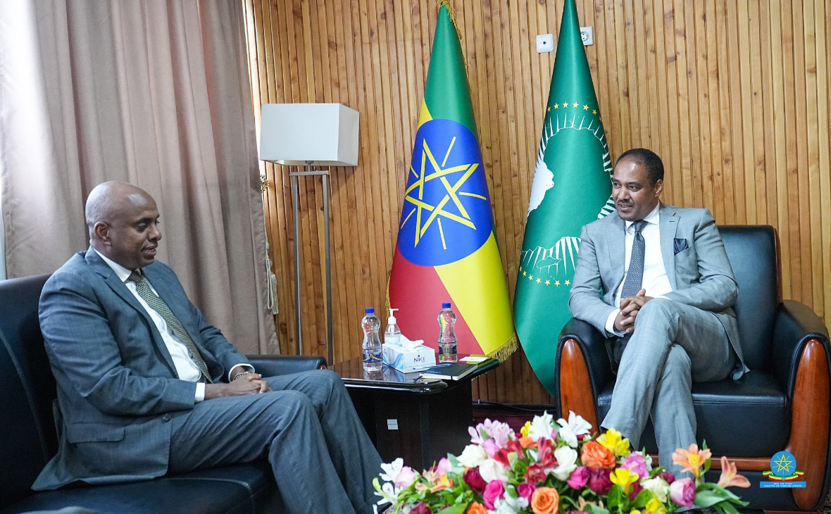 H.E. Mesganu Arga received the Ambassador of Djibouti to Ethiopia at his office today (29 March 2023).